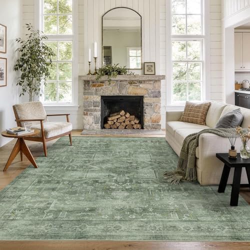 8x10 Washable Boho Area Rug, Teal Farmhouse by LULLOSA