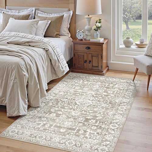 Soalmost 3x5 Area Rugs for Entryway, Washable Neutral Soft Rug Light Brown - Image 2