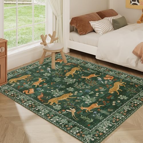 5x7 Green Animal Washable Area Rug - Image 5