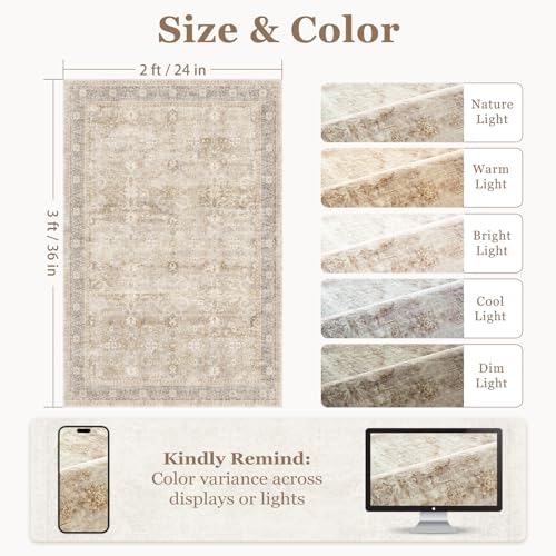 Beige Entryway Rug Indoor, 2x3 Small Door Rugs - Image 2