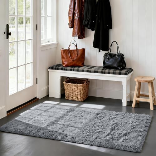 Light Grey 2x4 Area Rugs for Bedroom, Fluffy Rug Small Rug Bedside Carpet - Image 3