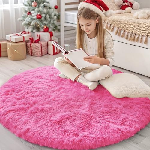 OLANLY Hot Pink Round Rugs for Bedroom by OLANLY