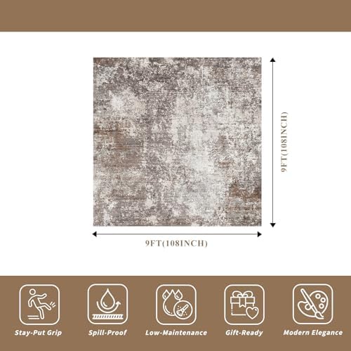9x9 Square Living Room Area Rug Washable Non-Slip - Image 2