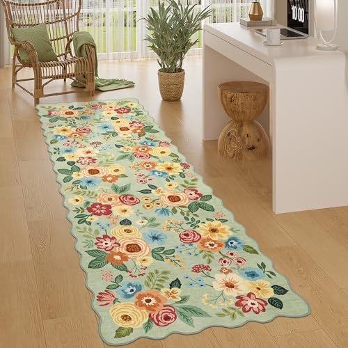 DUKINO 2.6x8 Runner Rug, Floral Washable Kitchen Rugs Non Slip by DUKINO