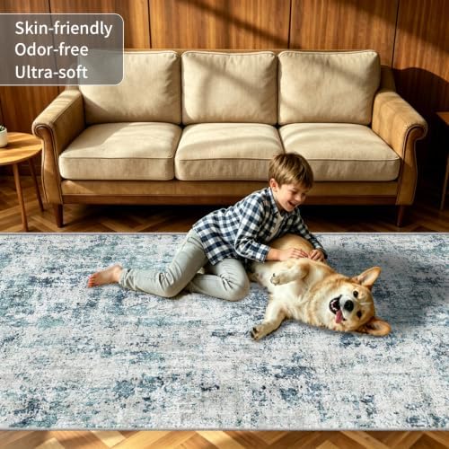 Machine Washable Runner Rugs 3x9 Modern Abstract Rug Ocean Mist - Image 6