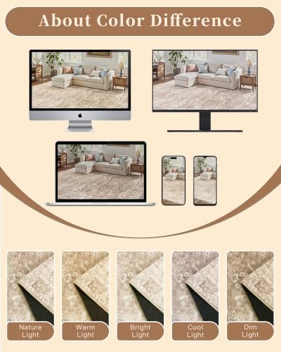 Madane Washable Runner Rug 3x6, Soft Kitchen Hallway Rug Beige/Brown - Image 6