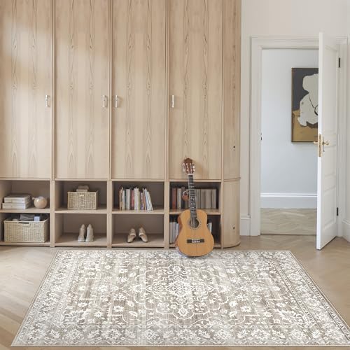 Soalmost 3x5 Area Rugs for Entryway, Washable Neutral Soft Rug Light Brown - Image 4