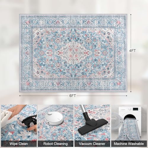 4x6 Blue Washable Boho Area Rug - Image 2