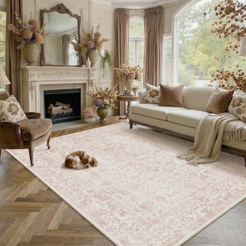 PureCozy Pink Area Rug 10x12 Vintage Floral - Image 2