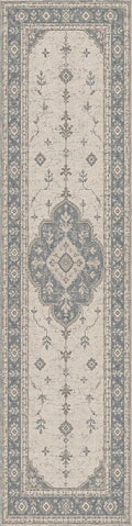 2'x8 Faux Wool Washable Runner Rug, Dusty Blue/Ivory by Unknown
