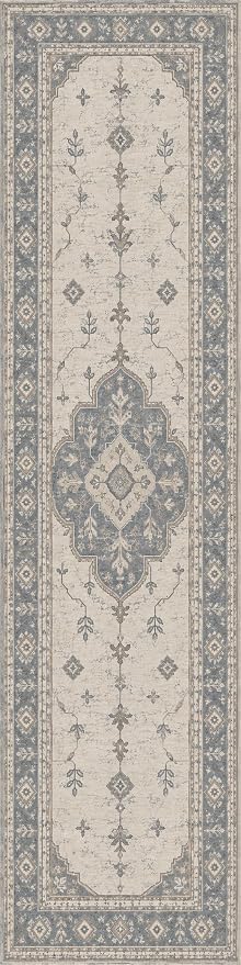 2'x8 Faux Wool Washable Runner Rug, Dusty Blue/Ivory by Unknown