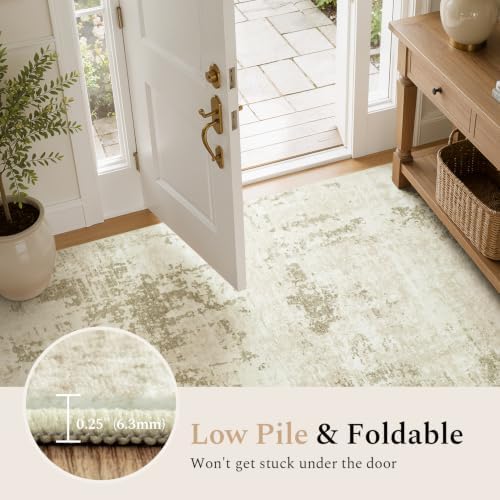 Rugflix 5x7 Area Rugs for Living Room, Washable Linen Beige Large Rug - Image 6