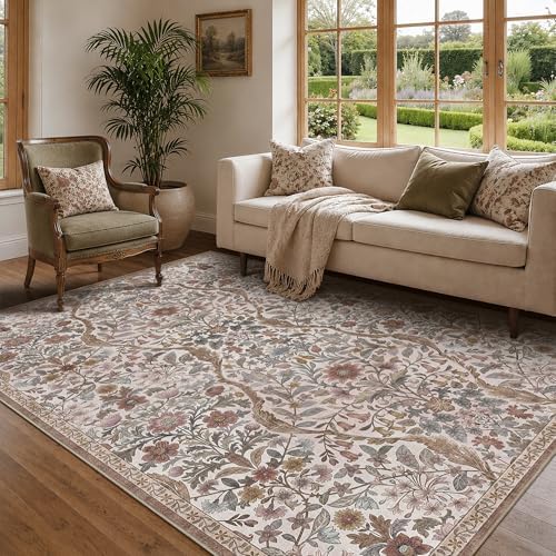 Floral Area Rug 5x7 Botanical Washable Carpet - Image 4