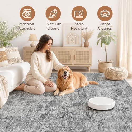 Nakagishi Boho 5x7 Area Rug Living Room Rugs Machine Washable Gray - Image 3