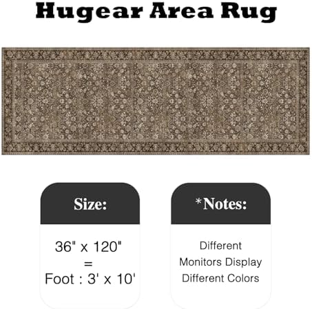 HUGEAR 3x10 Brown Vintage Floral Washable Runner Rug - Image 2