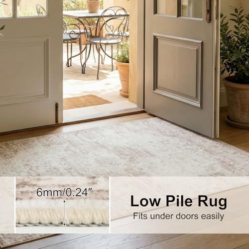Washable Area Rug 6x9 for Living Room, Non-Slip Backing, Distressed Beige - Image 5