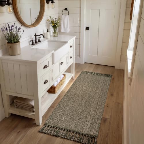 Collive Moss Green Bathroom Runner Rug by Collive