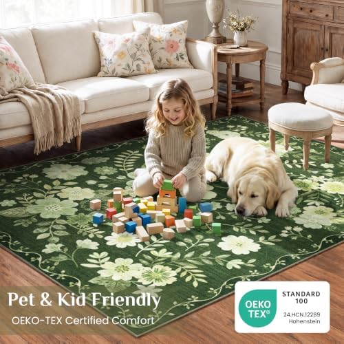 JOLLYVOGUE Floral Area Rug 6x9, Washable Rug - Image 3