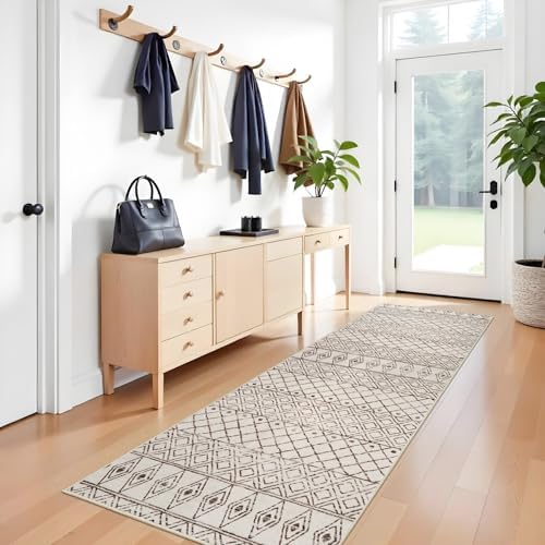 3x10 Machine Washable Runner Rug:Hallway Runner Rugs Geometric Beige by BYYVOORugsforYourHome