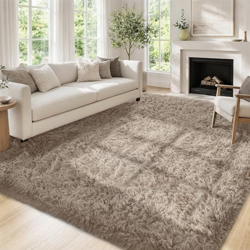 Tosuoka 8x10 Area Rugs for Living Room Bedroom, Taupe Rug Soft Fluffy Shag by Tosuoka