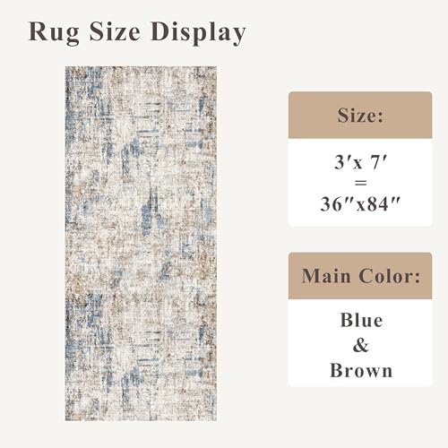 3x7 Washable Non-Slip Kitchen Runner Rug – Modern Abstract Neutral Carpet - Image 2