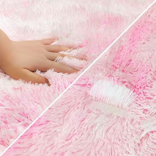 Small Area Rug for Bedroom 3x5ft Mini Tie-Dye Pink Fluffy Rug Mat Bedside Throw - Image 6