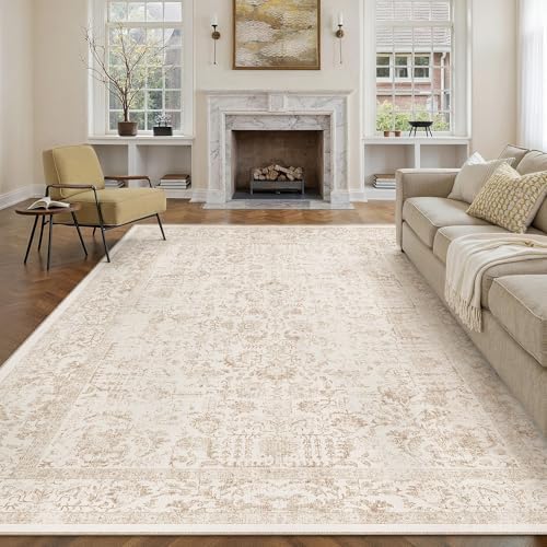 PureCozy Beige Area Rug 10x14 Vintage Floral by PureCozy