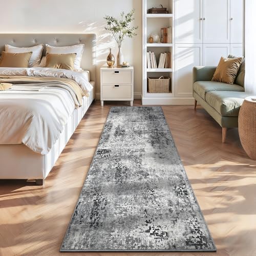 2x12 Grey Rug Runners for Hallways Kitchen Runner Rug Non Slip Washable Black - Image 3