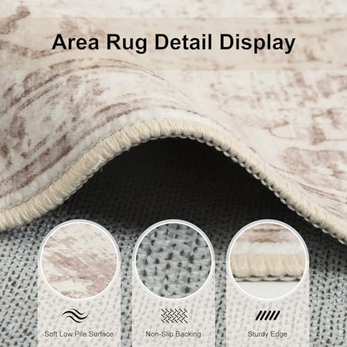 Washable Area Rug 6x9 for Living Room, Non-Slip Backing, Distressed Beige - Image 6