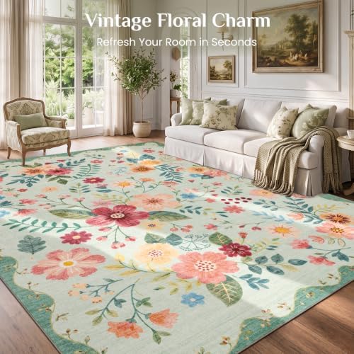 JOLLYVOGUE Floral Area Rug 9x12, Washable Rug - Image 2