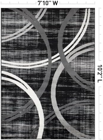 Rugshop Wavy Circles Modern Jute Backing Area Rug Black 7'10" x 10'2" - Image 2