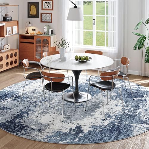 Blue Round Area Rugs 4ft Washable Circle Rug - Image 4