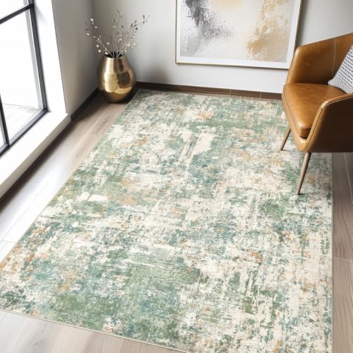LOONGRUG 3x5 Rug Machine Washable Neutral Modern Abstract Soft Rug Green by LOONGRUG