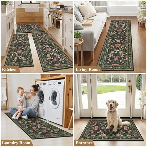 HEBE Boho Kitchen Rugs Set of 3, Non Slip Washable Kitchen Mats - Image 7