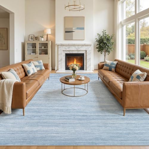 10x12 Area Rugs Living Room Washable Rug, Abstract Blue by JessibouAreaRug