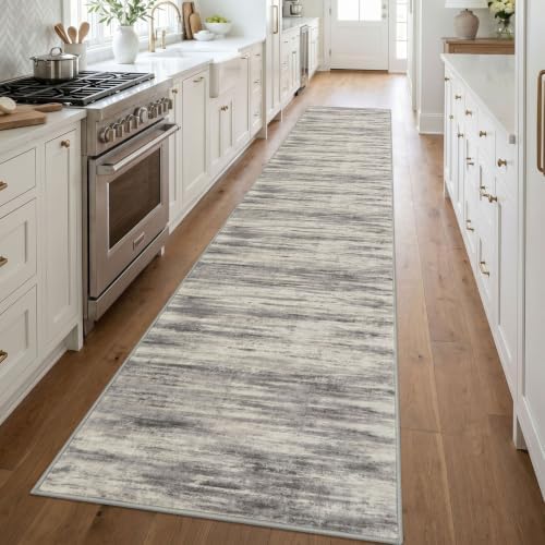 KOZYFLY Modern Hallway Runner Rug, 2.6x14 Washable Rug Runner Grey Beige - Image 3