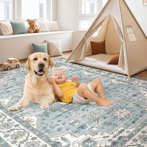 cotiled 6x9 Area Rug for Living Room, Traditional, Denim Blue - Image 4