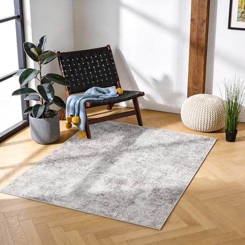 3x3 Square Washable Area Rug: Abstract Low Pile Entryway Rugs GrayCream - Image 2