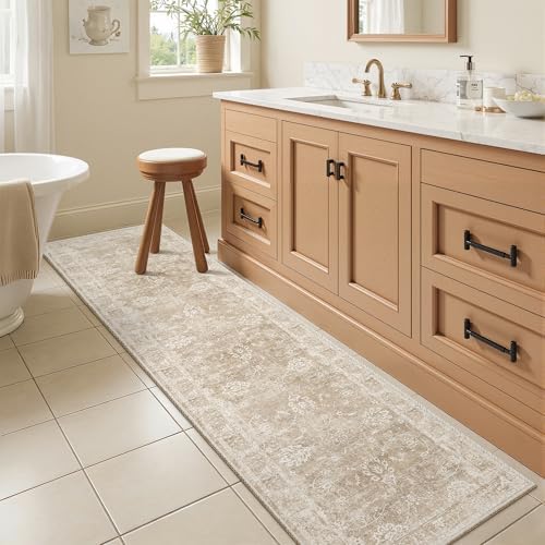 Madane Washable Runner Rug 2x5, Vintage Kitchen Hallway Rug Beige/Brown - Image 4