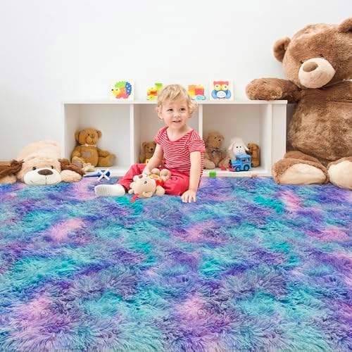 Tie-Dye Purple Rainbow Soft Shaggy Fluffy Rug - Image 2