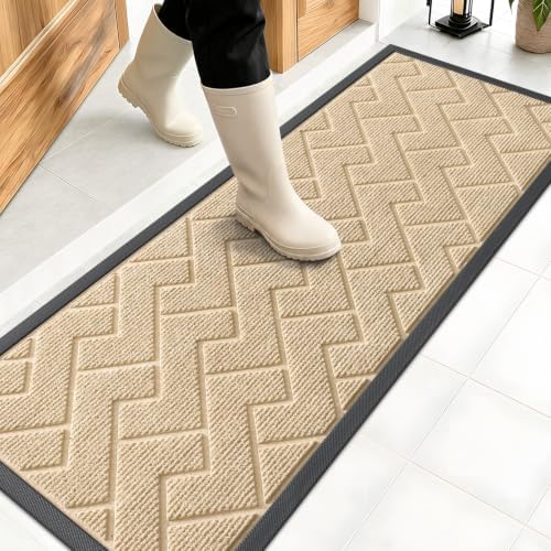 OLANLY Front Door Mat Outside 47x17, All-Season Absorbent Rubber Doormat by OLANLY