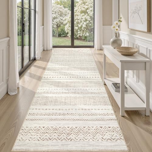 cotiled Hallway 3x10 Runner Rugs Washable Boho Rug Brown Cream by COTILED