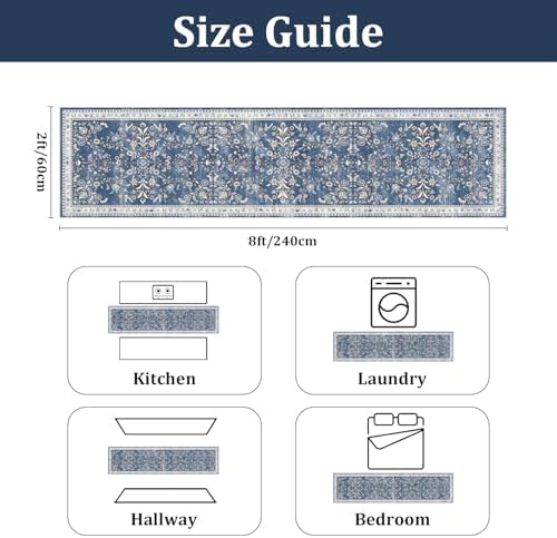 Yamaziot 2x8 Washable Hallway Runner Rug Non Slip Floral Carpet - Image 2
