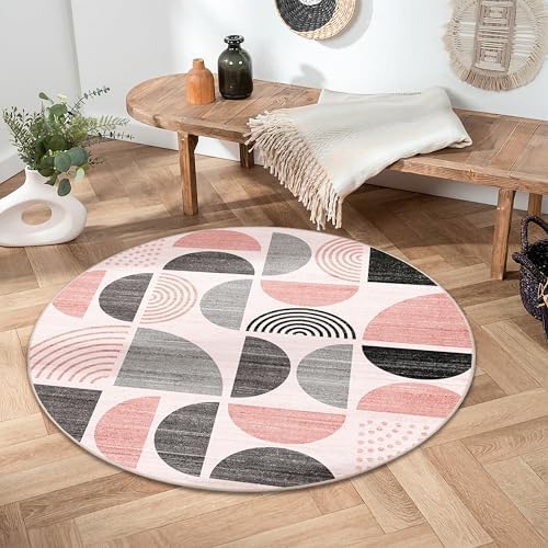 MUJOO Round Rug 4ft Small Circle Area Rug Washable Non Slip Modern Abstract - Image 3