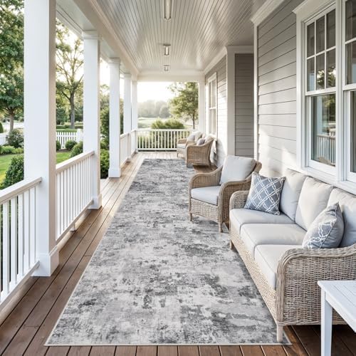 Washable Hallway Abstract Runners 2'6 x 14: Non Slip Runner Rug Black Grey - Image 4