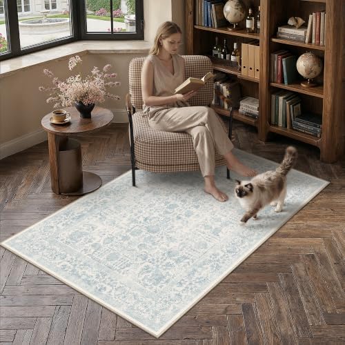 PureCozy Light Blue Small Area Rug 4x6 Vintage Floral - Image 2