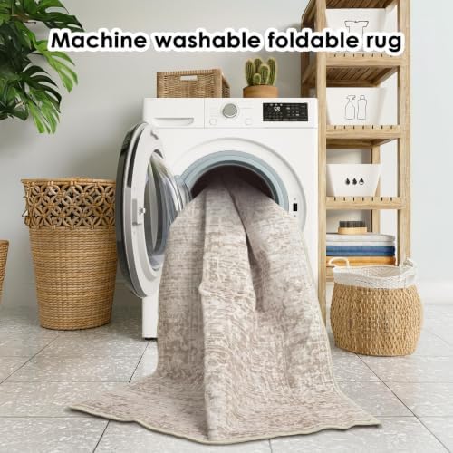 RUGIXE 5x7 ft Beige Washable Area Rug - Image 6