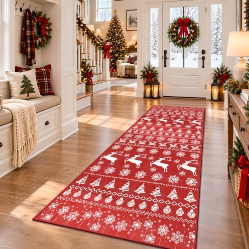Christmas Runner Rug 2x6 Red Washable Rugs - Image 3