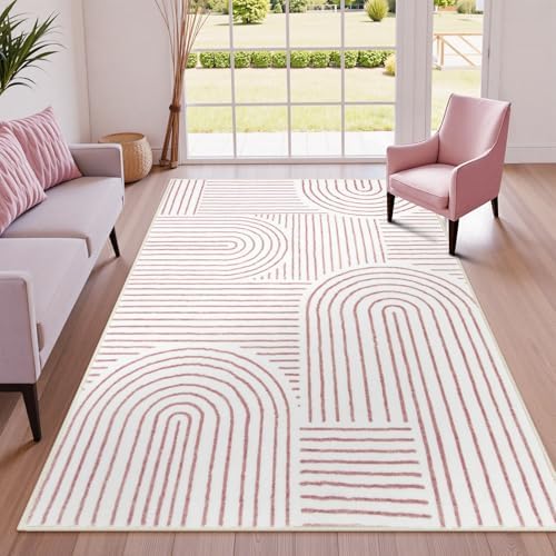 Lahome Abstract Pink and White Rugs by Lahome