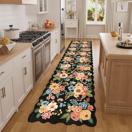 DUKINO 2x8 Washable Runner Rug, Floral Non Slip Kitchen Runner Rug by DUKINO